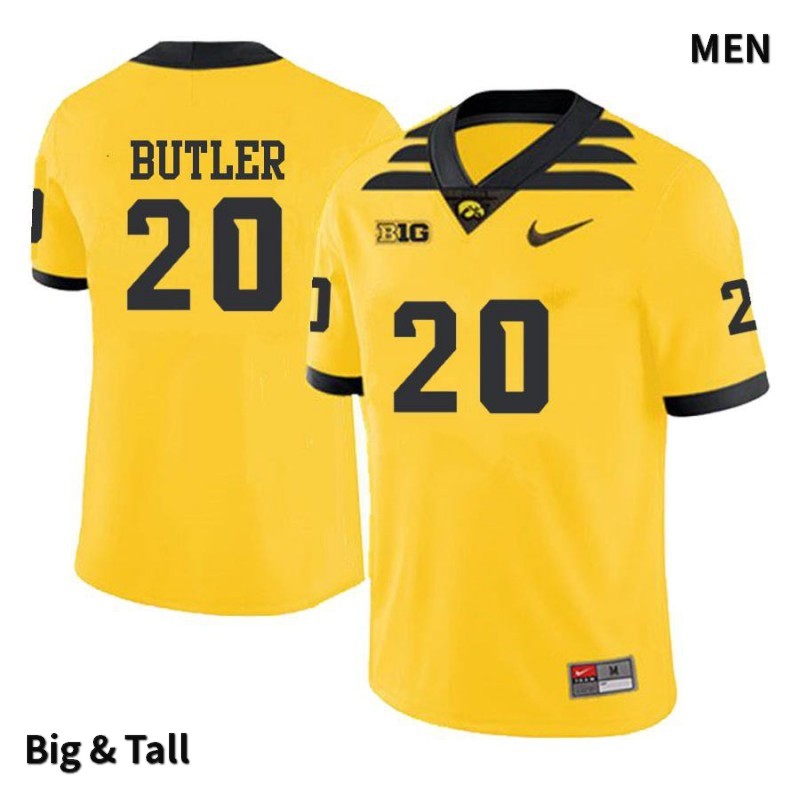 Men's Iowa Hawkeyes NCAA #20 James Butler Yellow Authentic Nike Big & Tall Alumni Stitched College Football Jersey CD34H06XL